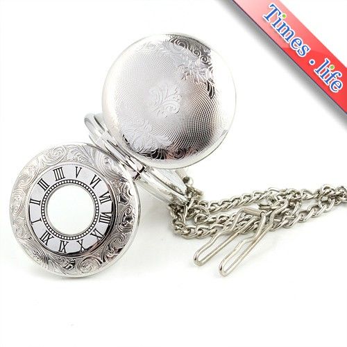 Silver Double Openable Mens Pocket Watch Mechanical New  