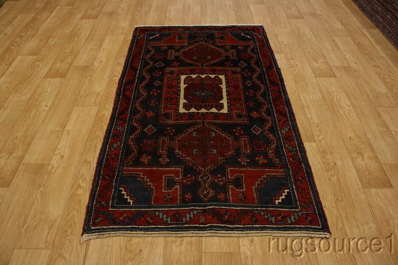 NAVY BLUE TRIBAL 4X7 HAMEDAN PERSIAN ORIENTAL AREA RUG WOOL CARPET 