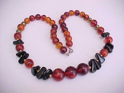 Vintage Estate Amber Plastic Jewelry Necklace  