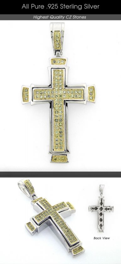 New Mens .925 Sterling Silver Cross Pendant w CZ Stone  