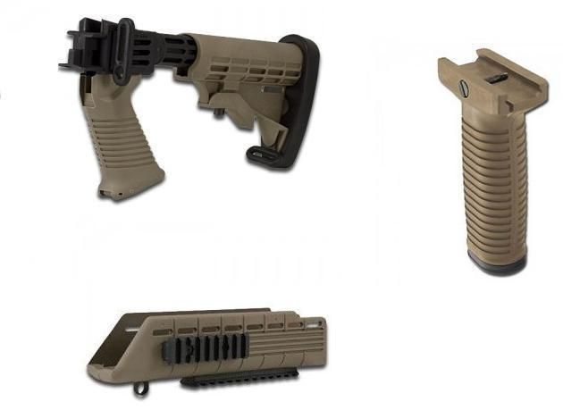 TAPCO SAIGA T 6 STOCK,VERTICAL FRONT GRIP + HAND GAURD IN DARK EARTH 