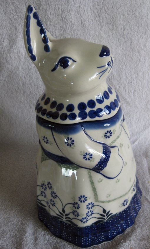 Polish Pottery 11 H Bunny Rabbit Cookie Jar DP16 Unikat Forget Me 