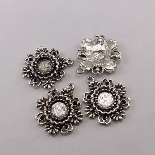 Atq silver flower cameo/photo settings 20pcs 02423  