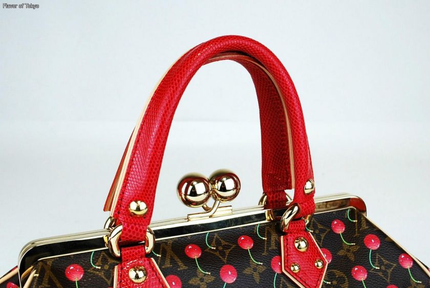   VUITTON Cerises Sac Fermoir GM Lizard Bag Purse Cherry Murakami RARE