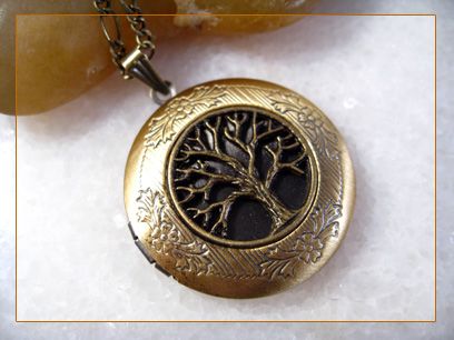 Tree Of Life Brass Picture Locket Pendant Necklace  