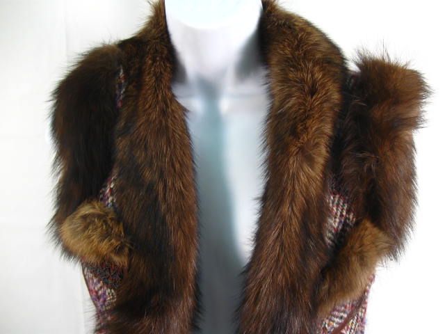 NWT JUST CAVALLI Gilet Pelle Tweed Mink Trim Vest IT 40  