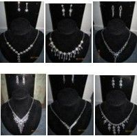 Wedding Bridal Rhinestone Necklace Earrings Choker Set  