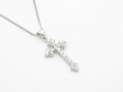 PLATINUM SILVER DIAMOND SET CROSS CRUCIFIX PENDANT NIB  