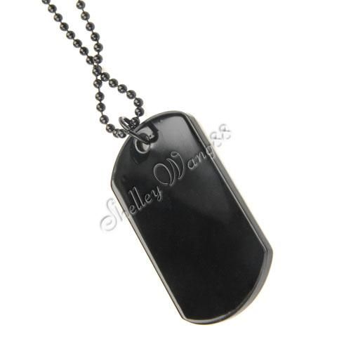 Black Stainless Steel Military Dog Tag Blank Pendant Necklace Chain 