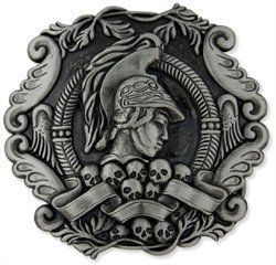 Spartan Trophy Belt Buckle Pewter Men w/ Helmet Armor  