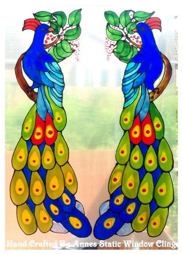 PEACOCK DOOR WINDOW CLING STAINED GLASS EFFECT DECALS  