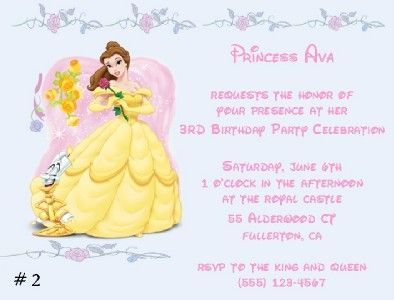 10 CUSTOM DISNEY PRINCESS BELLE INVITATIONS  