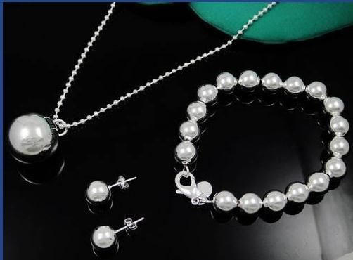 TZ69 SALE SILVER PLATED BIG BEADS NECKLACE BRACELET/EA  