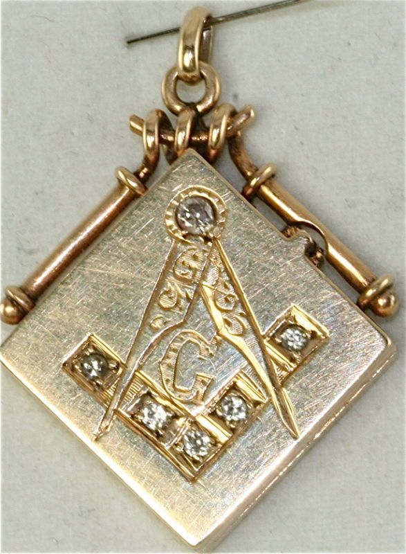 VICTORIAN ANTIQUE 10K DIAMOND MASON WATCH FOB LOCKET  