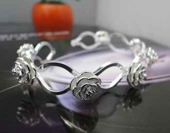 925 Sterling Silver Plated Cross Flower Cuff Bangle Bracelet JB20