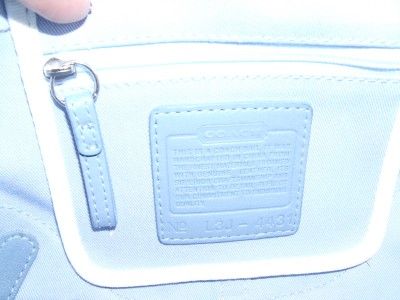 COACH DAISY NAVY CANVAS WHITE AND TAN&BLUE LEATHER HOBO BAG  