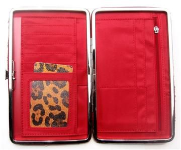 Leopard Animal Print Clutch Case Wallet With Red Trim  