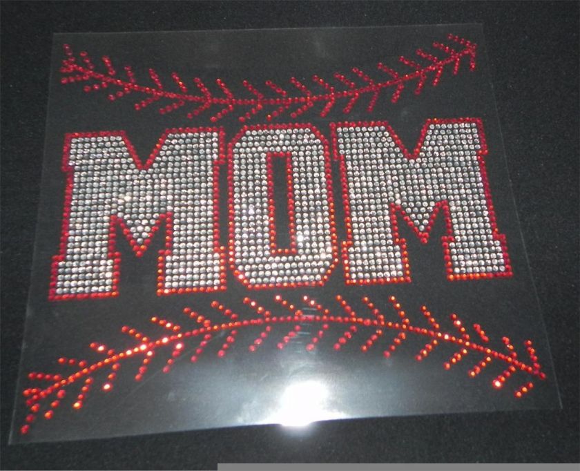 Baseball MOM with Stitching Rhinestone Iron On Transfer  