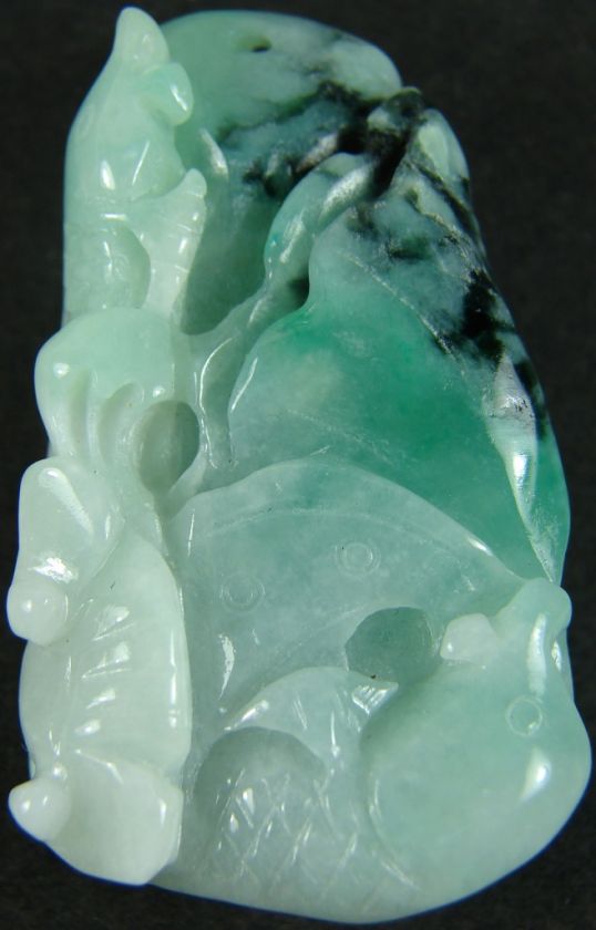   Chinese Natural Jade Jadeite Pendant Gold Fish Lotus P 164 4  