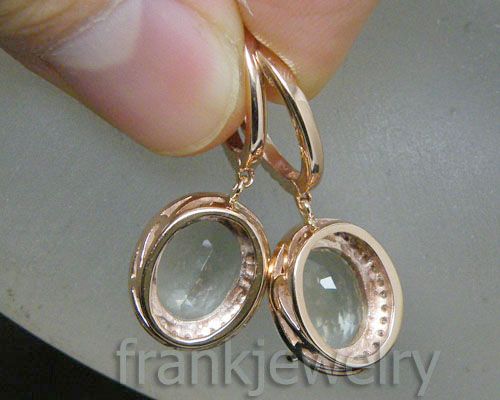   45Ct Solid 14Kt Rose Gold Diamond Oval Green Amethyst Earrings  