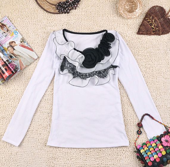   fashion COTTON chiffon floral long top /t shirt s10600 2colo  