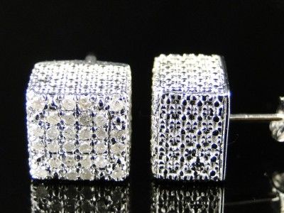 MENS LADIES ICE CUBE 3D WHITE DIAMOND STUD EARRINGS 8MM  