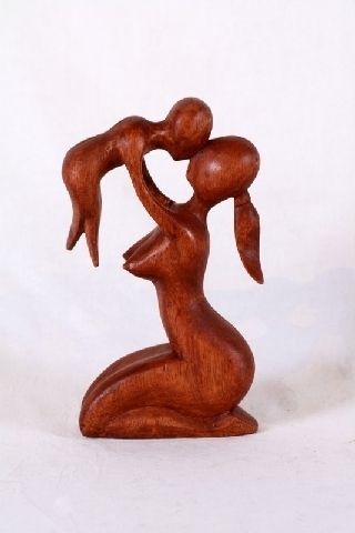 Wood Mother and Child Statue from Bali   Fair Trade  