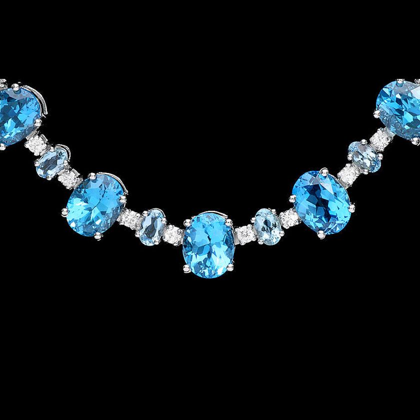 26800 CERTIFIED 14K WHITE GOLD 60.00CT TOPAZ 2.35CT DIAMOND NECKLACE 