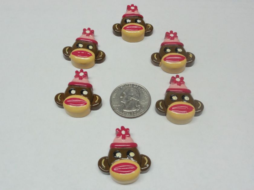 pcs SOCK MONKEY RESIN FLATBACKS  