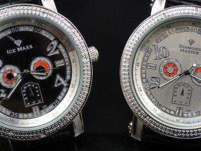 MENS NEW DIAMOND MASTER 2 ROW BEZEL+ .12CTW GENUINE DIAMOND WHITE 