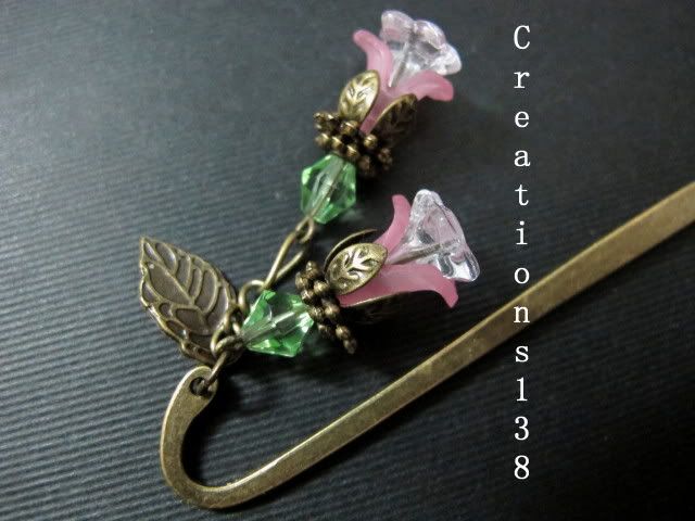   Pink Lucite Flower Glass Beaded Metal Bookmark Birthday Gifts  