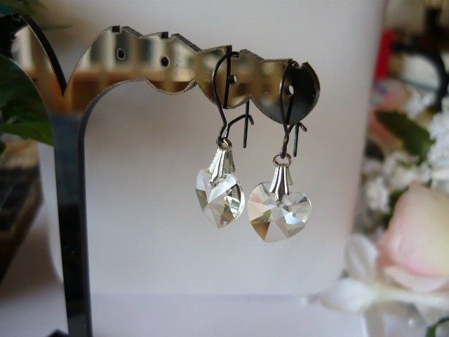 Vintage Clear Heart Dangle Pierced Earrings  