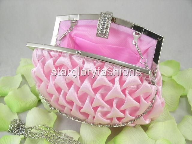 Cute Pleated BABY PINK Wedding Rhinestone Handbag/Purse FEC 067192