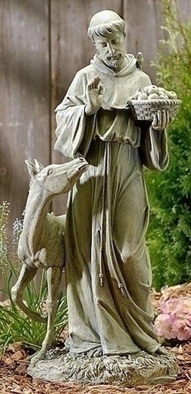 St. Francis with Horse Outdoor Aged Stone Garden Statue  