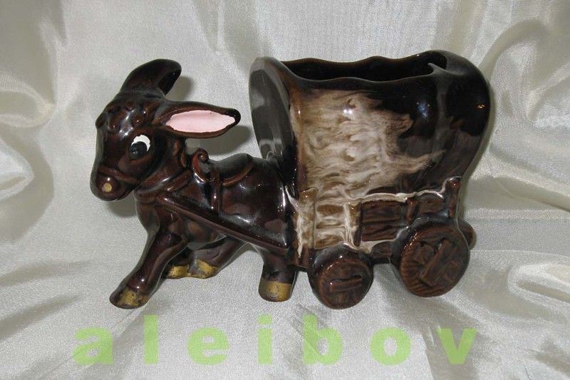 DONKEY FIGURINE & WAGON PORCELAIN FIGURINE   ASHTRAY  