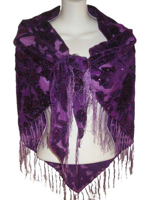 Red Hat Hi Society Purple Sequined Velvet Shawl PV112P  