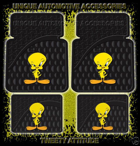 4PC TWEETY ATTITUDE CAR FRONT REAR RUBBER FLOOR MATS  