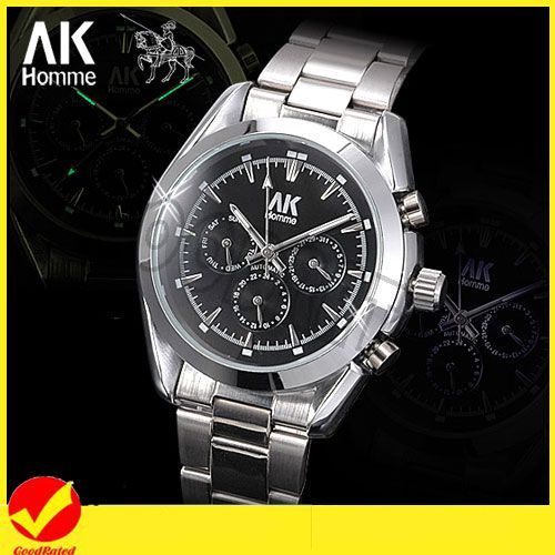 AK Homme Elegant Skeleton Mechanical Mens Wrist Watch  