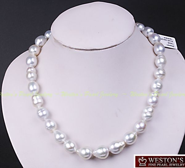 11 15MM GENUINE BAROQUE SOUTH SEA PEARL NECKLACE SILVER  