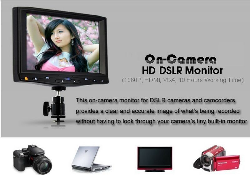 Inch On Camera HD DSLR Monitor(1080P, HDMI, VGA, 10h)  