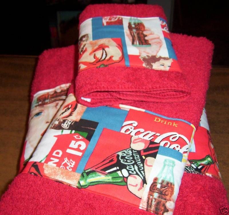 COCA COLA COKE VINTAGE ADS BATH/HAND/WASH TOWELS 3PC  