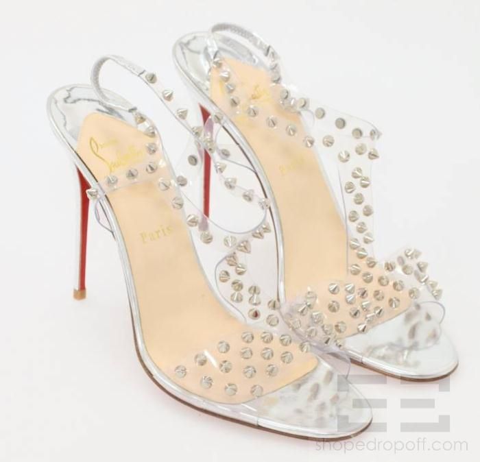   Louboutin Vinyl & Silver Pyramid Studded J Lissimo Heels Size 41.5 NEW