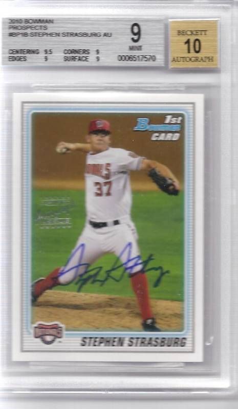 2010 Bowman STEPHEN STRASBURG Nationals AUTO BGS 9 MINT  