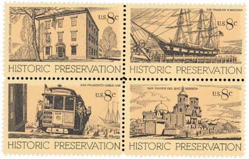 Scott #1440 43 8 Cent Historic Preservation Block of 4 Different 