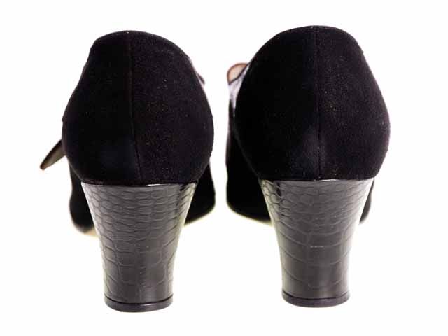 Vintage Black Mary Jane Suede/Leather Heels Shoes 1930s LAdies Size 7 