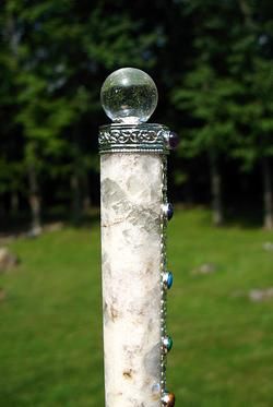 Rainbow Moonstone and Quartz Crystal Chakra Wand  