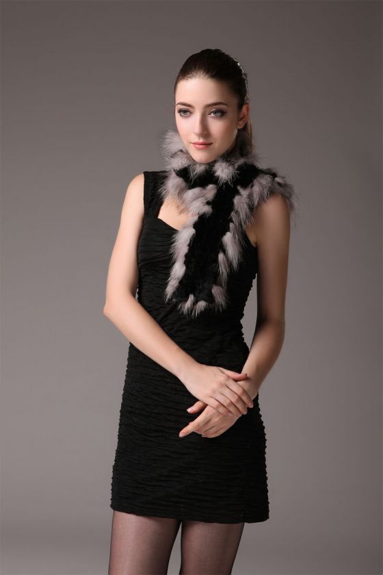 0251 Good Rex Rabbit Fur Scarf Scarves Neck Warmer Wrap Cape Shawl 