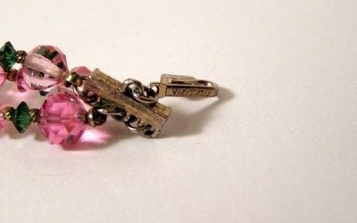 Vintage VENDOME Pink Green Rhinestone Crystal Necklace  