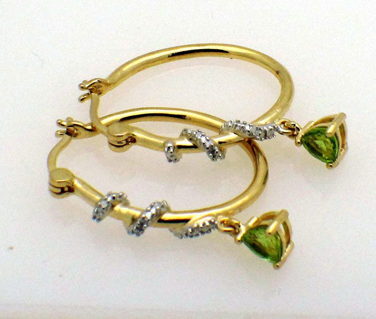 925 Sterling Silver Hoop Huggie Peridot Earrings  