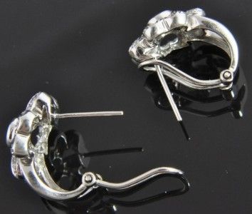   14K White Gold .33 CT Diamond Flower Omega Huggie Hoop Earrings  